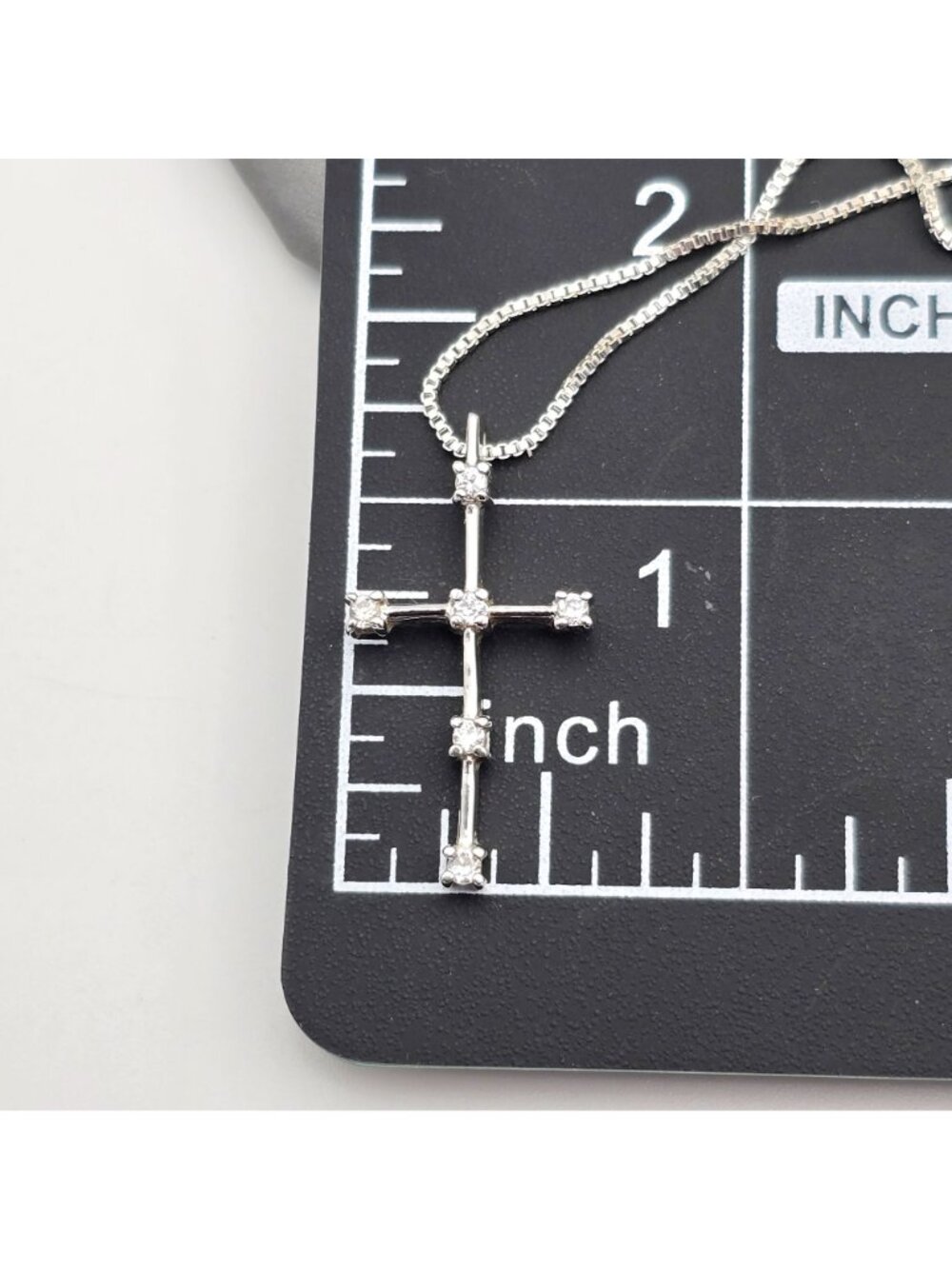 Ross-Simons Sterling Silver CZ Stick Cross Pendant Necklace 24" Box Chain - Picture 9 of 9